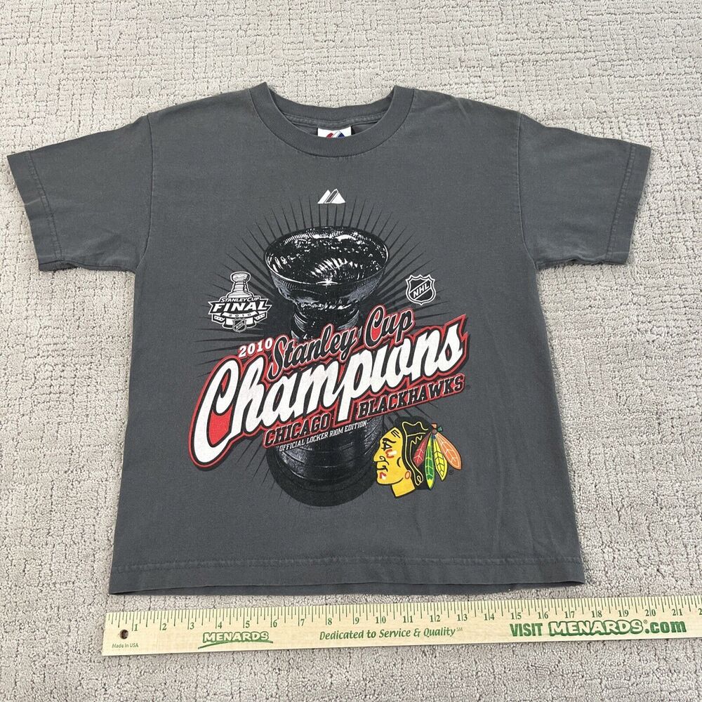 2010 Stanley Cup Champions Shirt Youth Large Chicago Blackhawks NHL Gray